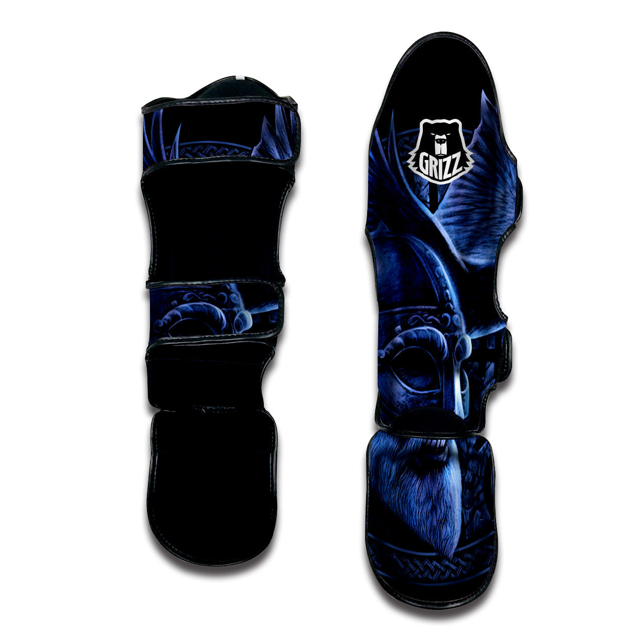 Viking God Odin And Crow Blue Print Muay Thai Shin Guards-grizzshop