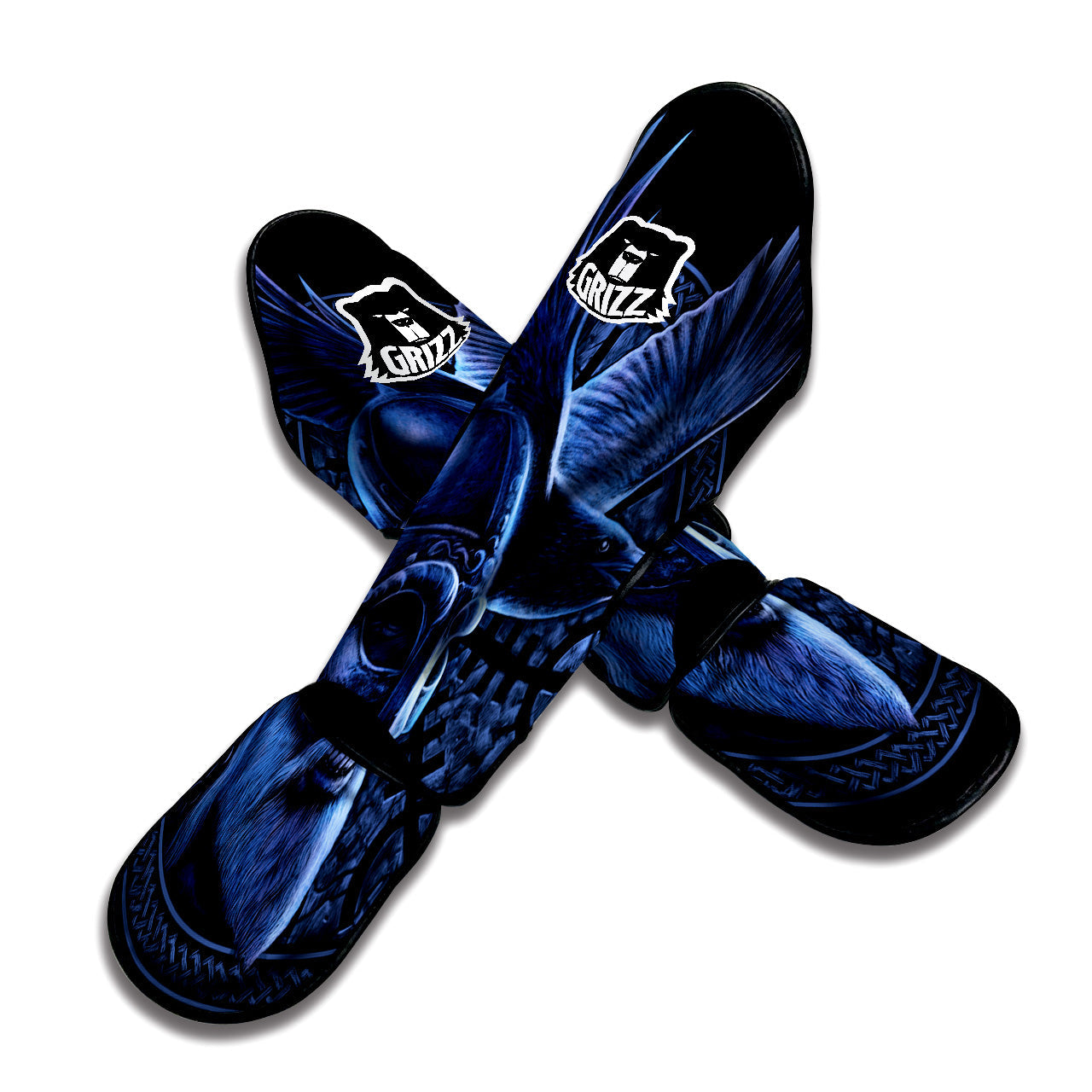 Viking God Odin And Crow Blue Print Muay Thai Shin Guards-grizzshop