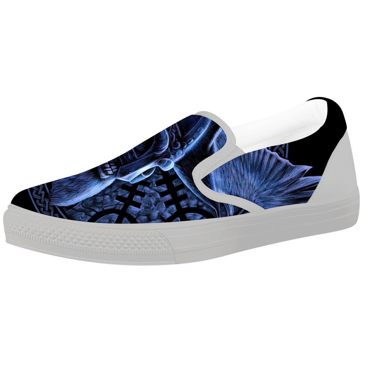 Viking God Odin And Crow Blue Print White Slip On Shoes-grizzshop