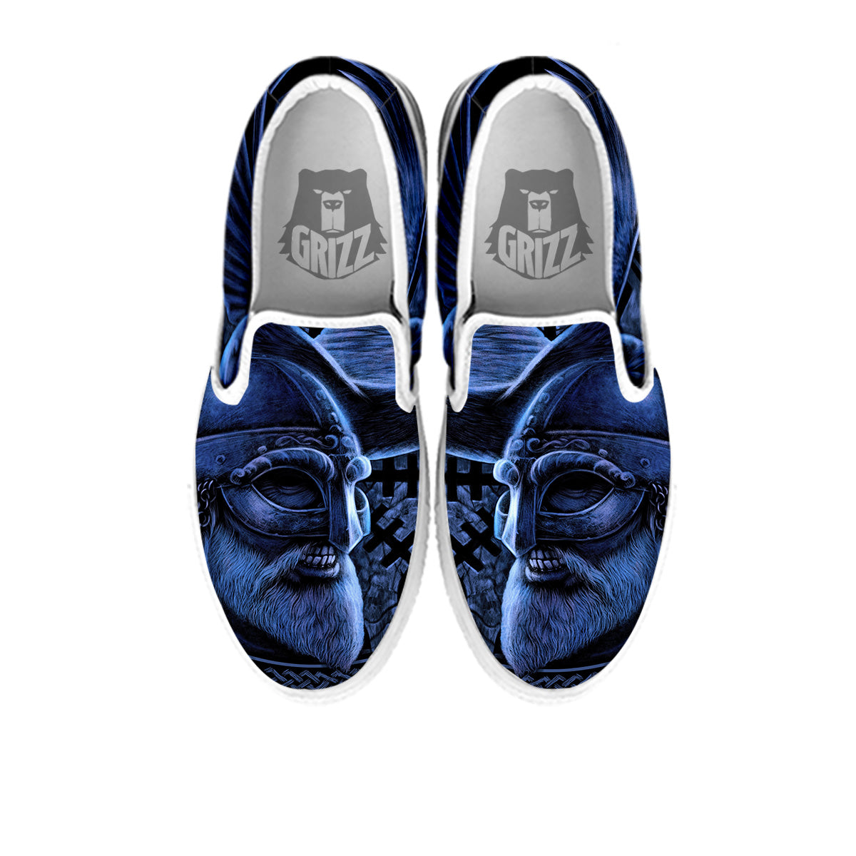 Viking God Odin And Crow Blue Print White Slip On Shoes-grizzshop