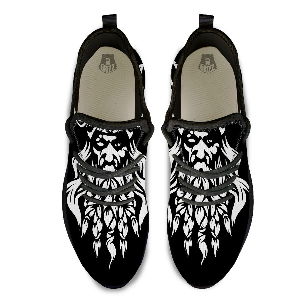 Viking God Odin White And Black Print Black Athletic Shoes-grizzshop