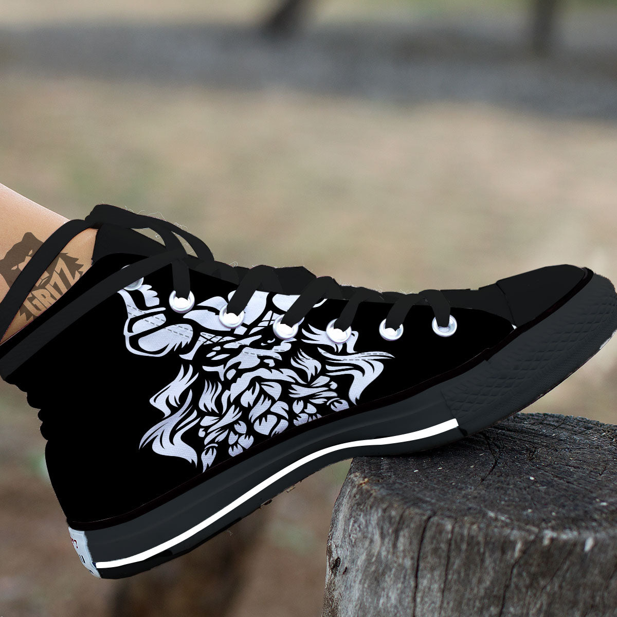 Viking God Odin White And Black Print Black High Top Shoes-grizzshop