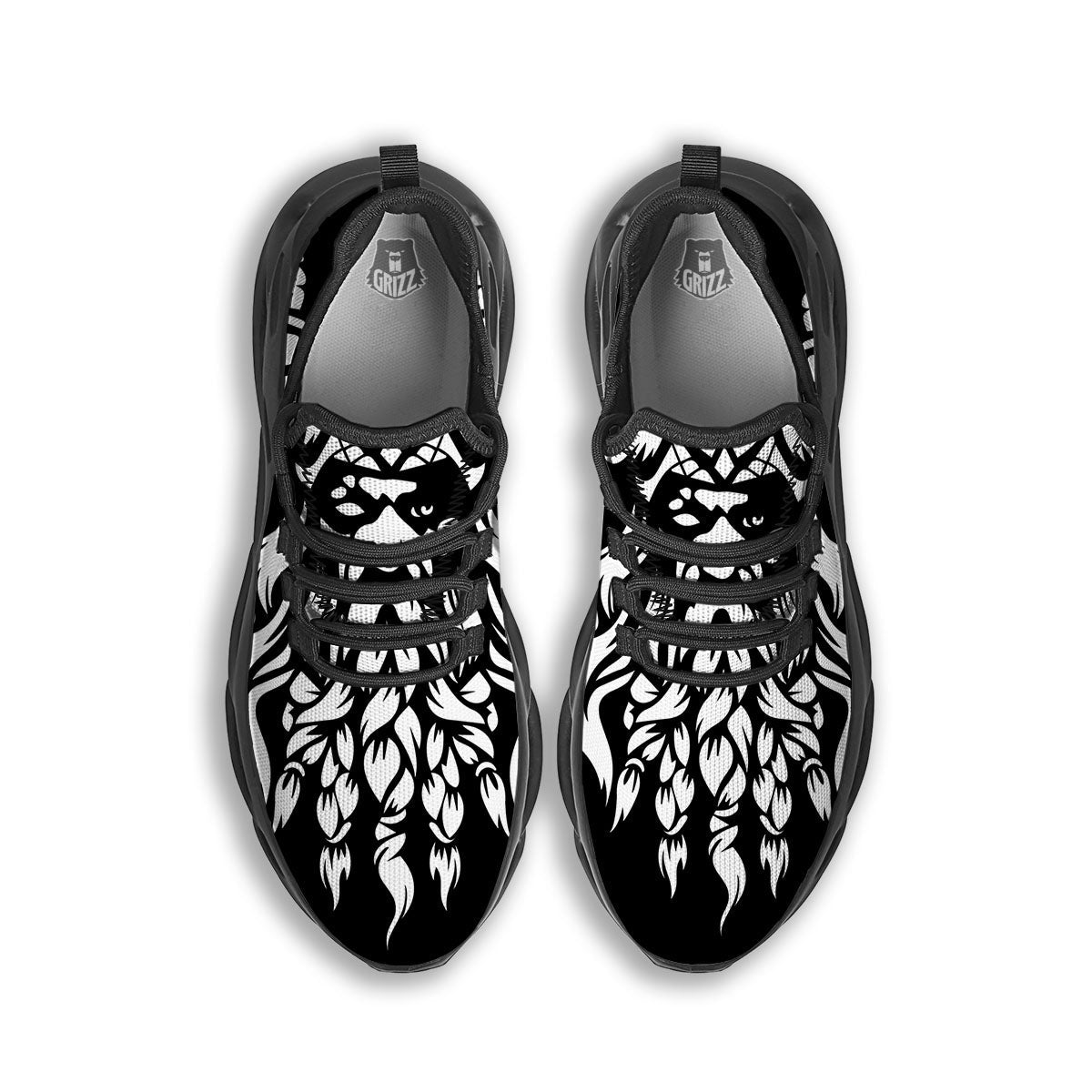 Viking God Odin White And Black Print Black Running Shoes-grizzshop