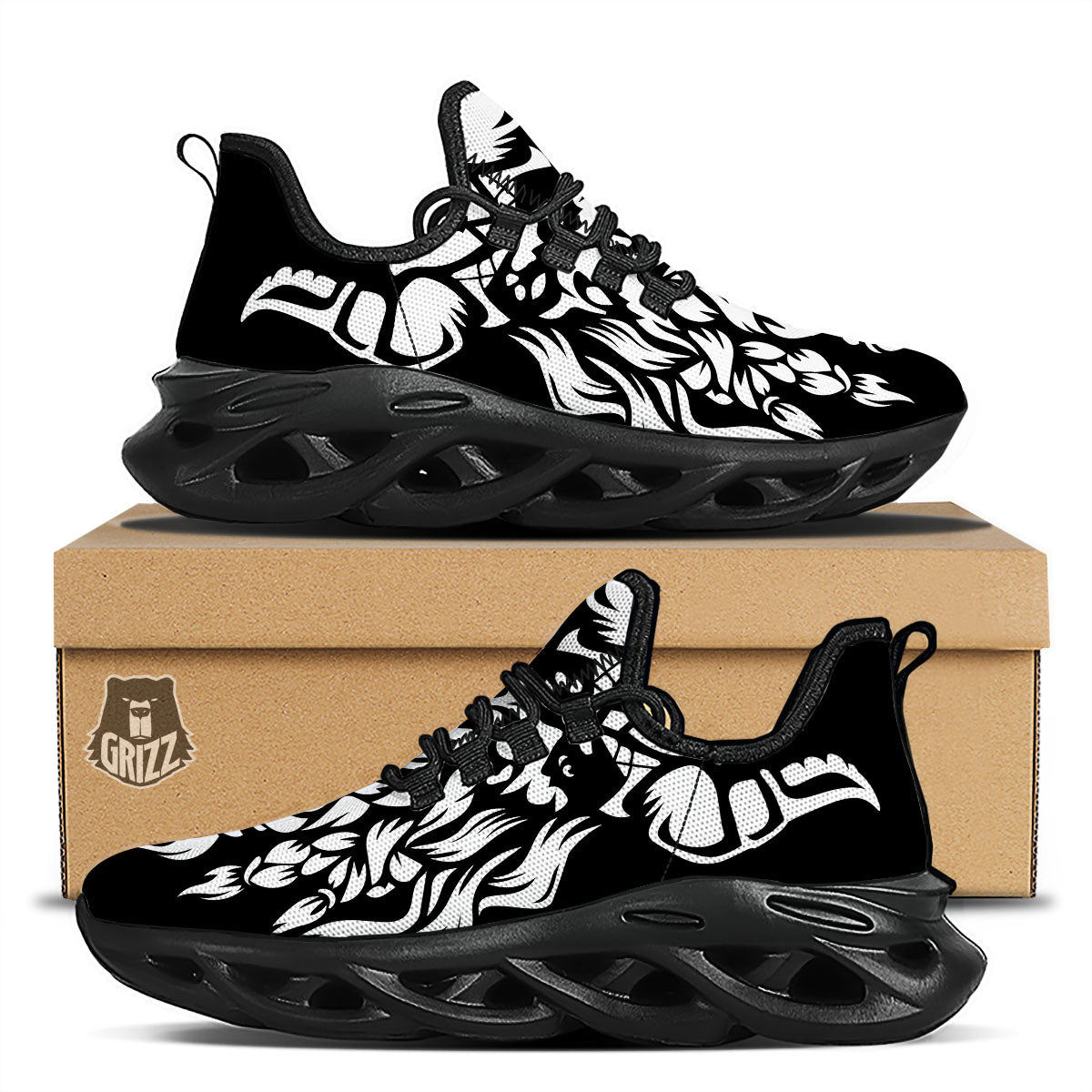 Viking God Odin White And Black Print Black Running Shoes-grizzshop