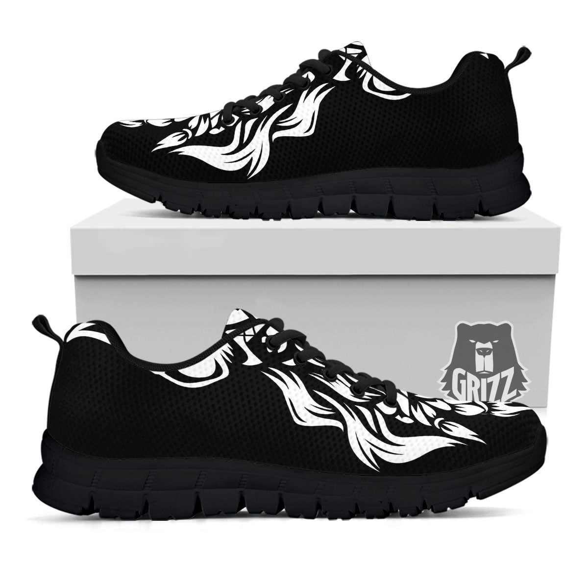 Viking God Odin White And Black Print Black Sneaker-grizzshop