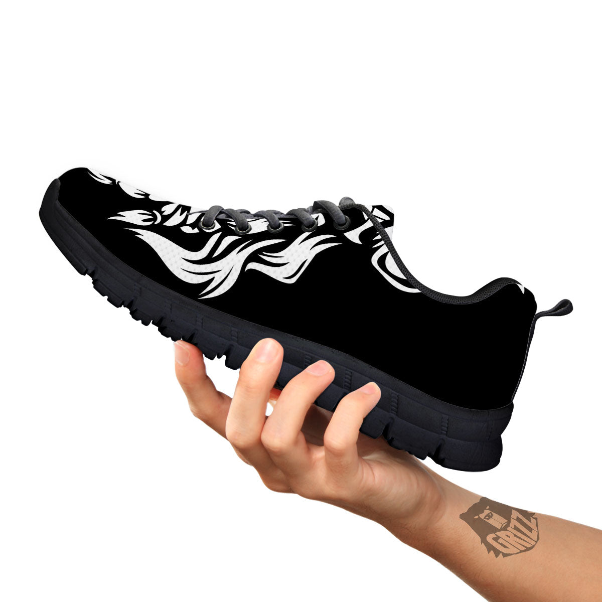Viking God Odin White And Black Print Black Sneaker-grizzshop