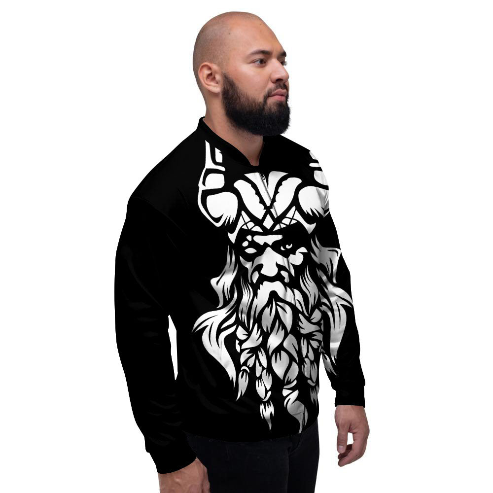 Viking God Odin White And Black Print Men's Bomber Jacket-grizzshop
