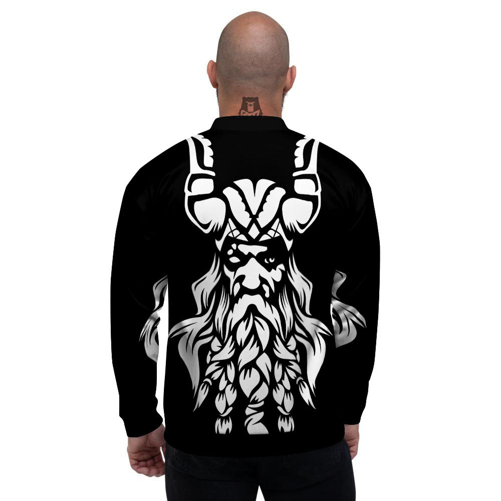Viking God Odin White And Black Print Men's Bomber Jacket-grizzshop