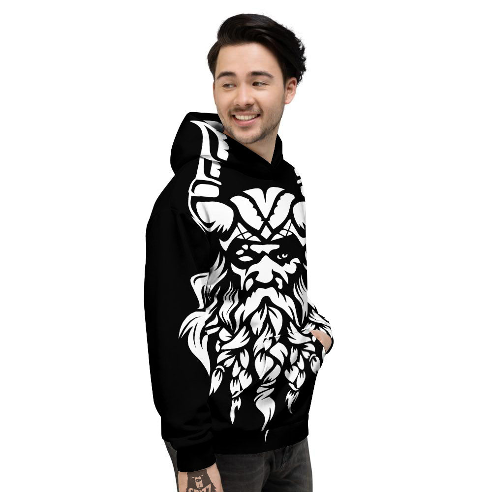 Viking God Odin White And Black Print Men's Hoodie-grizzshop
