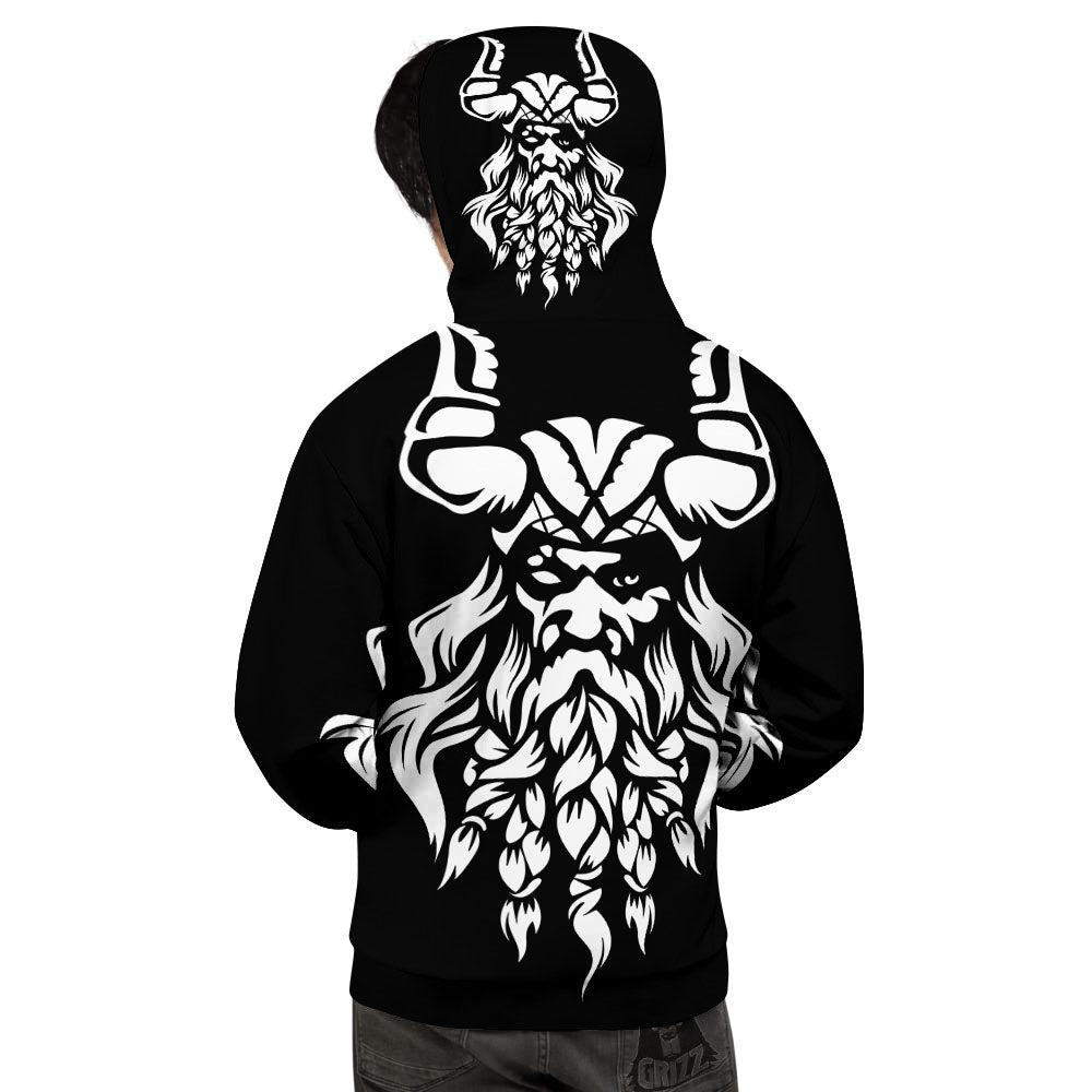 Viking God Odin White And Black Print Men's Hoodie-grizzshop