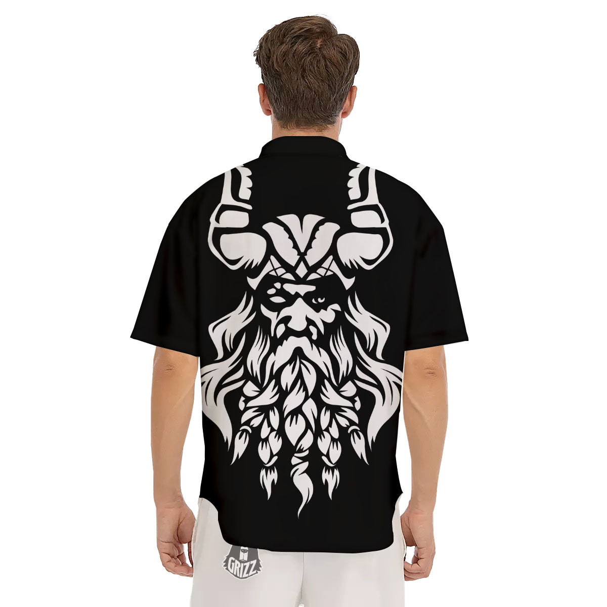 Viking God Odin White And Black Print Men's Short Sleeve Shirts-grizzshop
