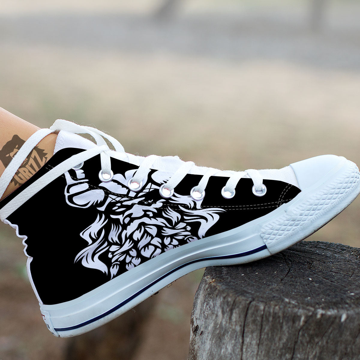 Viking God Odin White And Black Print White High Top Shoes-grizzshop