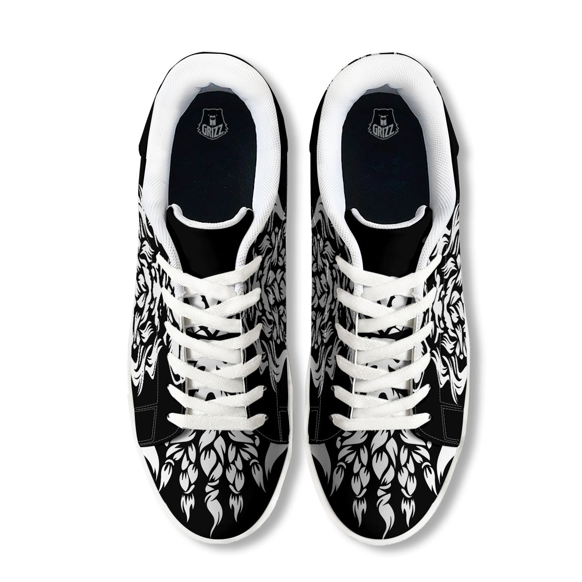 Viking God Odin White And Black Print White Low Top Sneakers-grizzshop