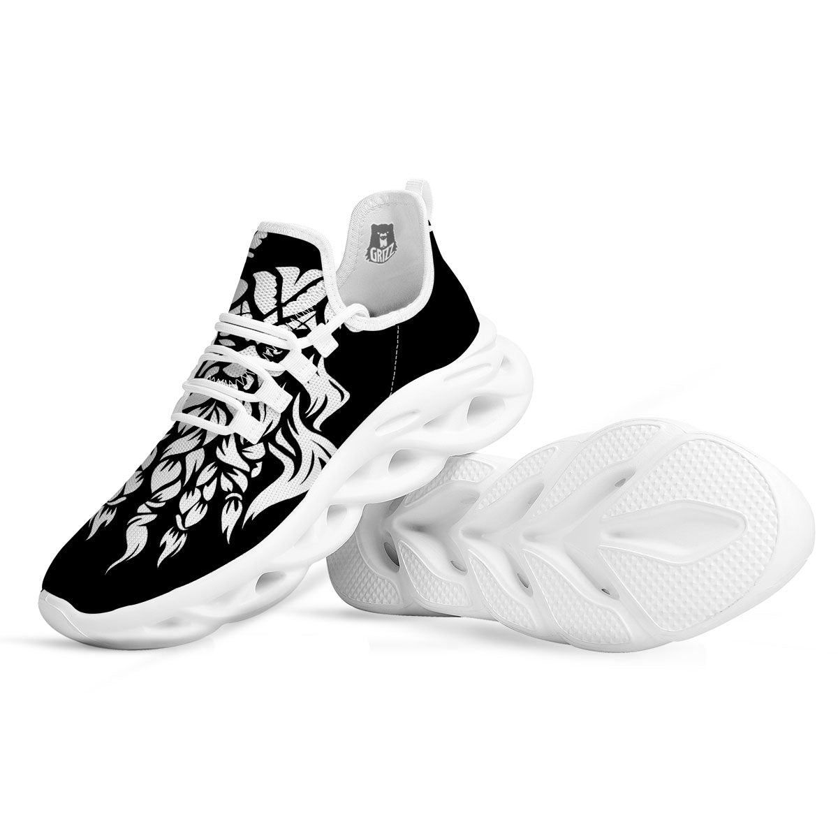 Viking God Odin White And Black Print White Running Shoes-grizzshop