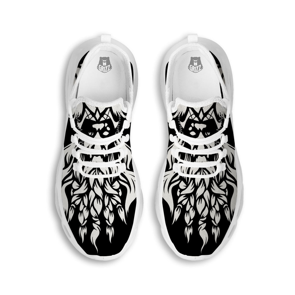 Viking God Odin White And Black Print White Running Shoes-grizzshop