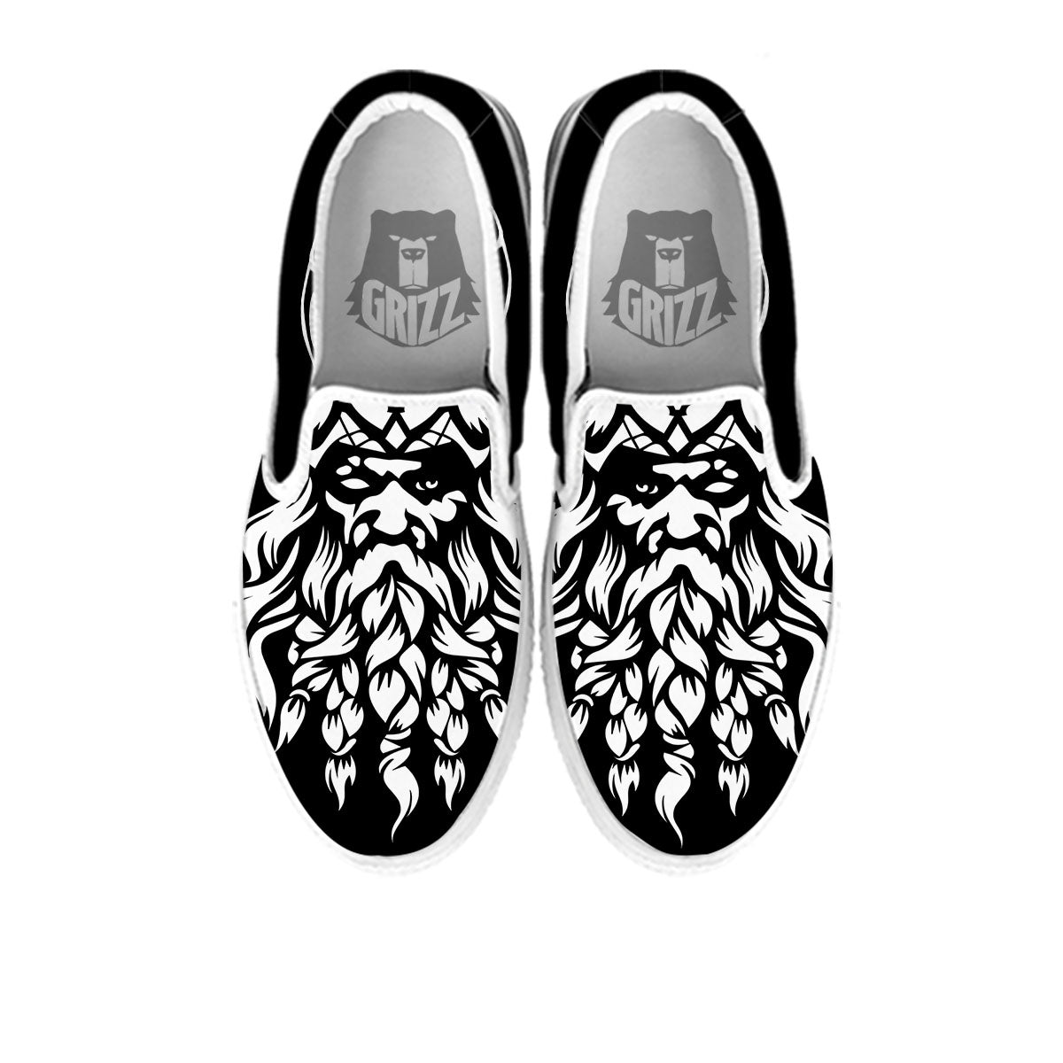 Viking God Odin White And Black Print White Slip On Shoes-grizzshop