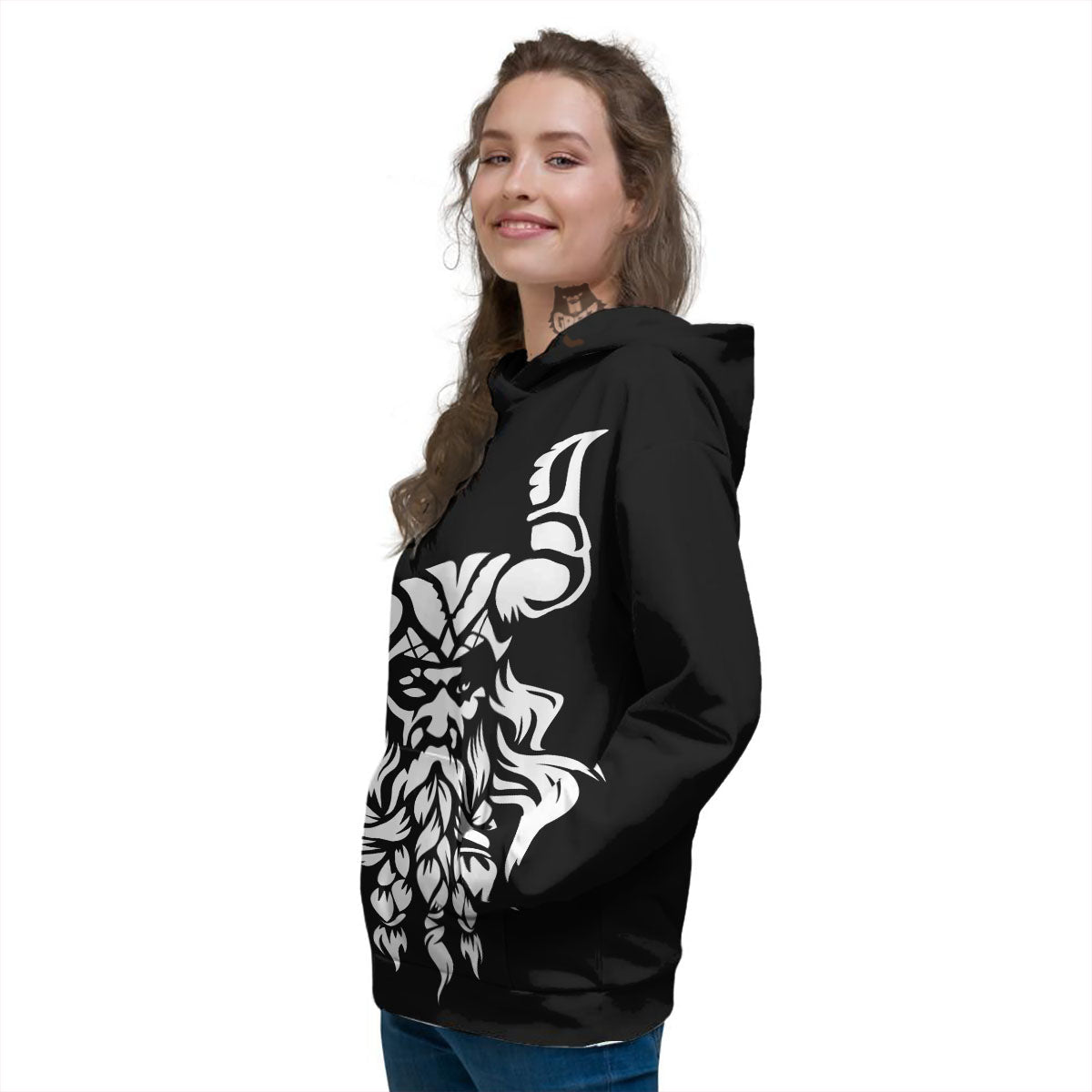 Viking God Odin White And Black Print Women's Hoodie-grizzshop