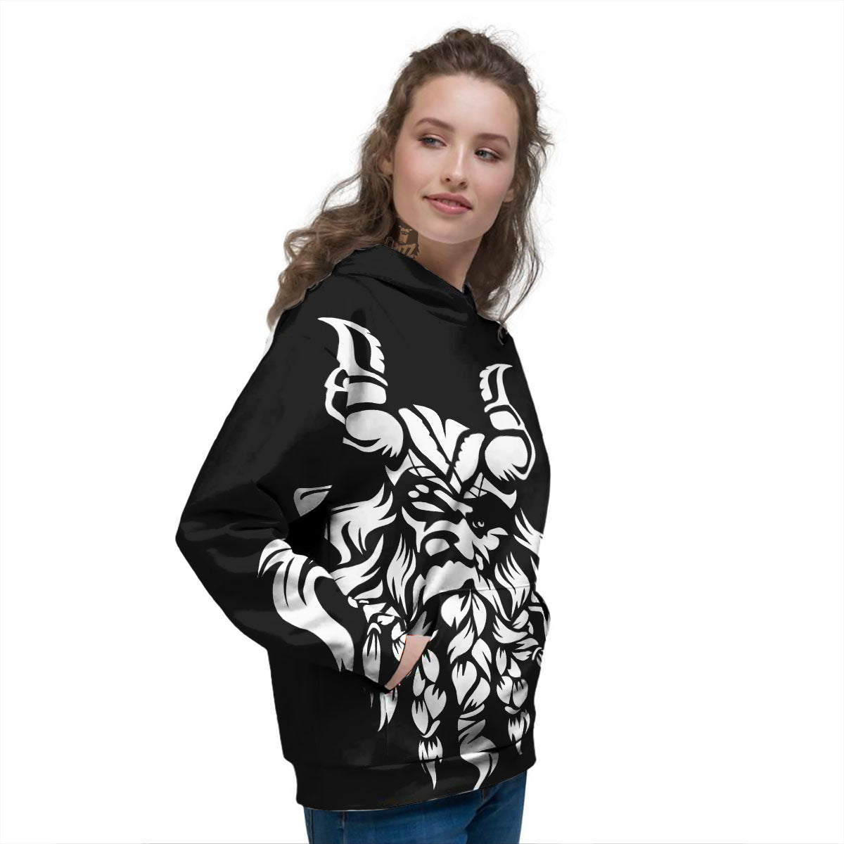 Viking God Odin White And Black Print Women's Hoodie-grizzshop