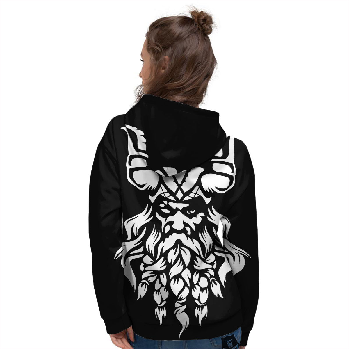 Viking God Odin White And Black Print Women's Hoodie-grizzshop