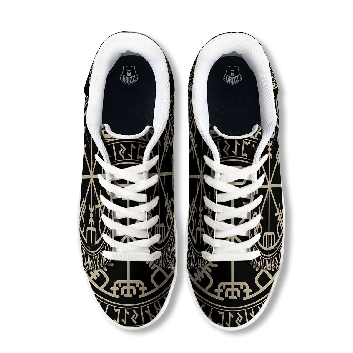 Viking Helm Of Terror Scandinavian Print White Low Top Sneakers-grizzshop