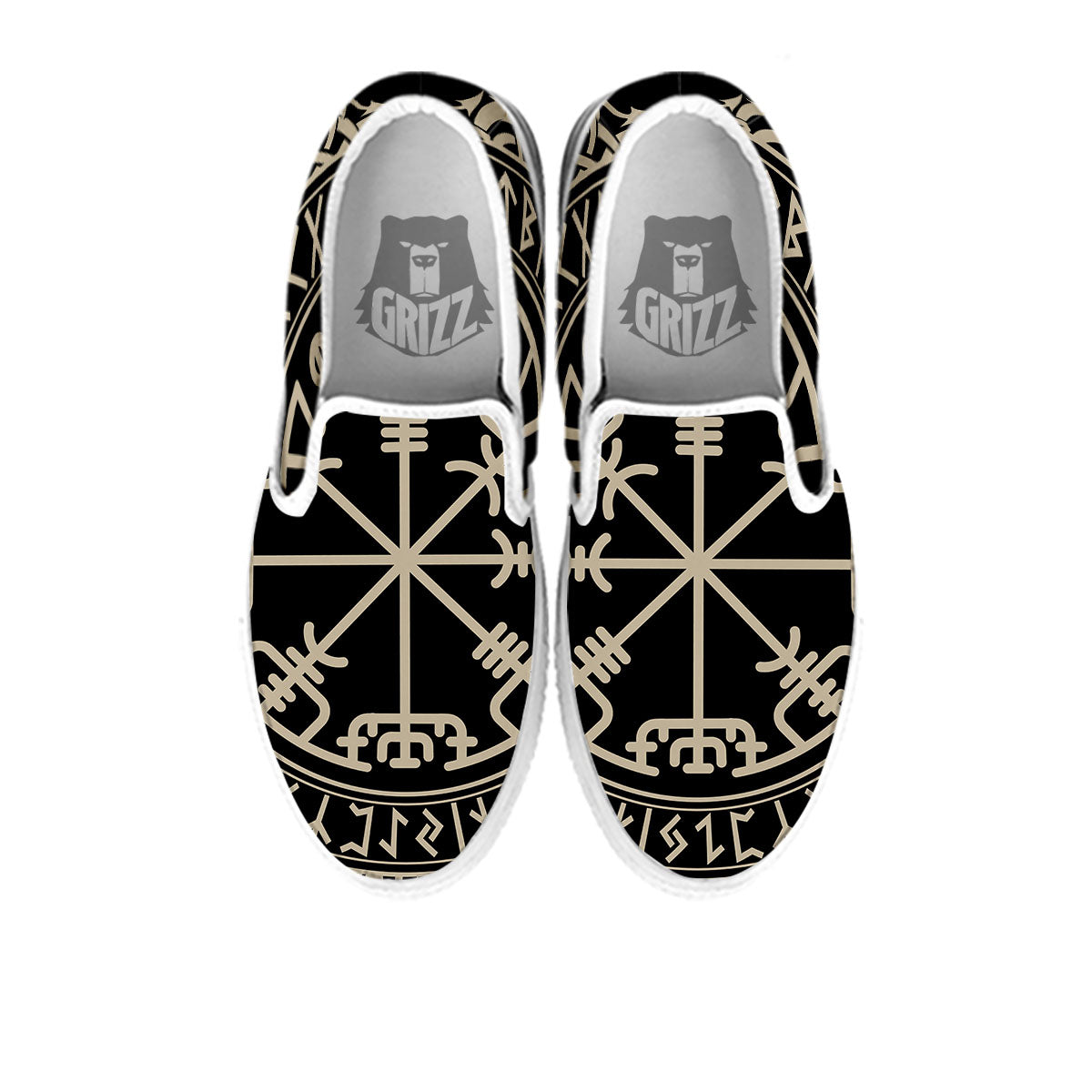 Viking Helm Of Terror Scandinavian Print White Slip On Shoes-grizzshop