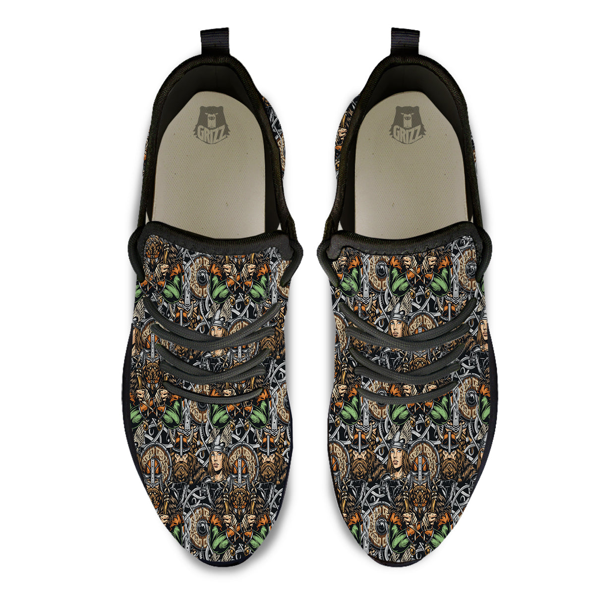 Viking Nordic Warriors Print Pattern Black Athletic Shoes-grizzshop