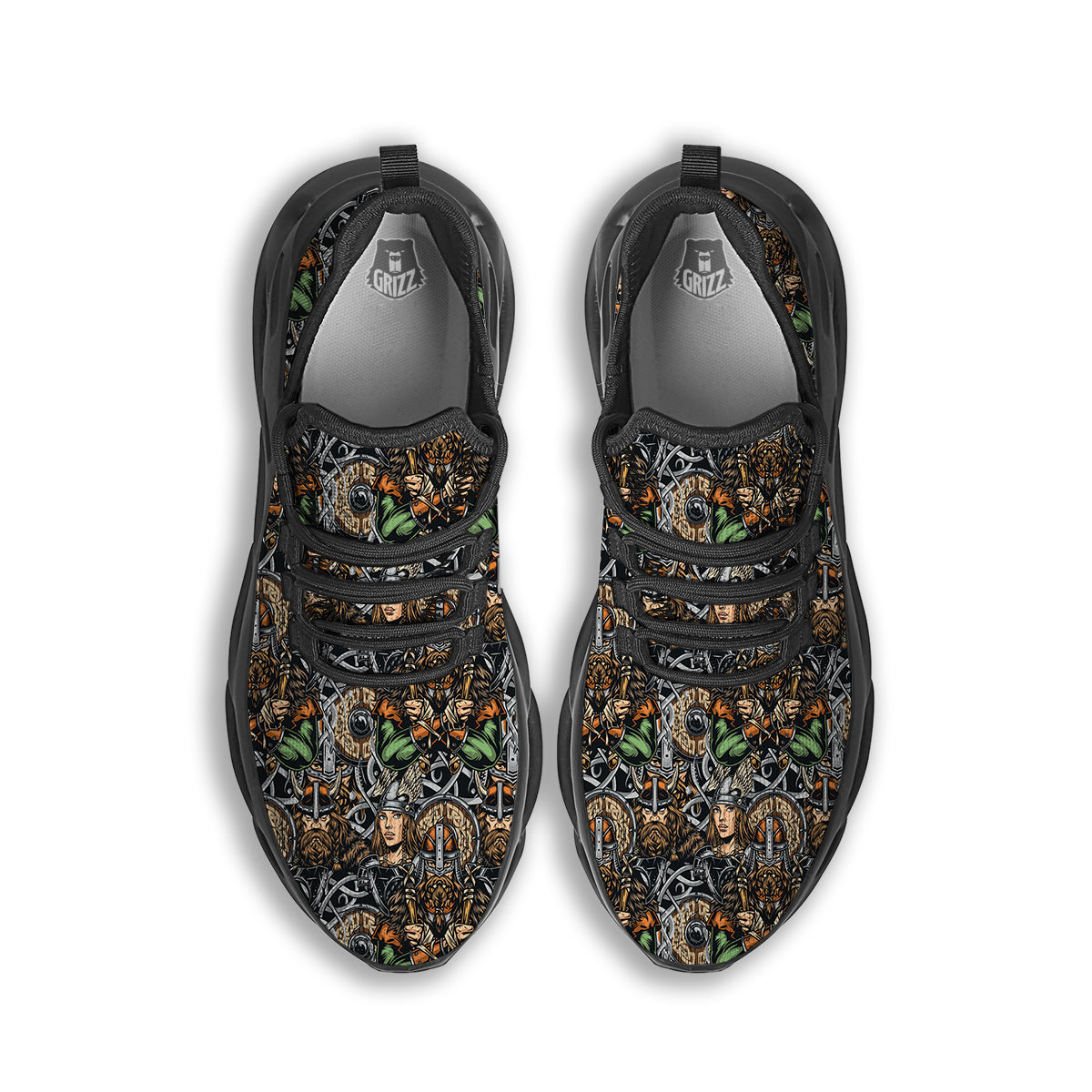 Viking Nordic Warriors Print Pattern Black Running Shoes-grizzshop