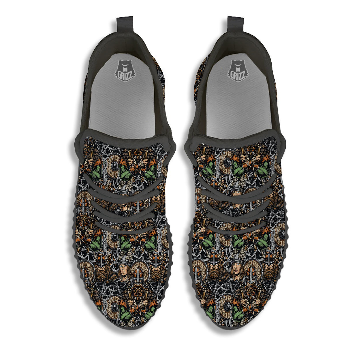Viking Nordic Warriors Print Pattern Black Walking Shoes-grizzshop