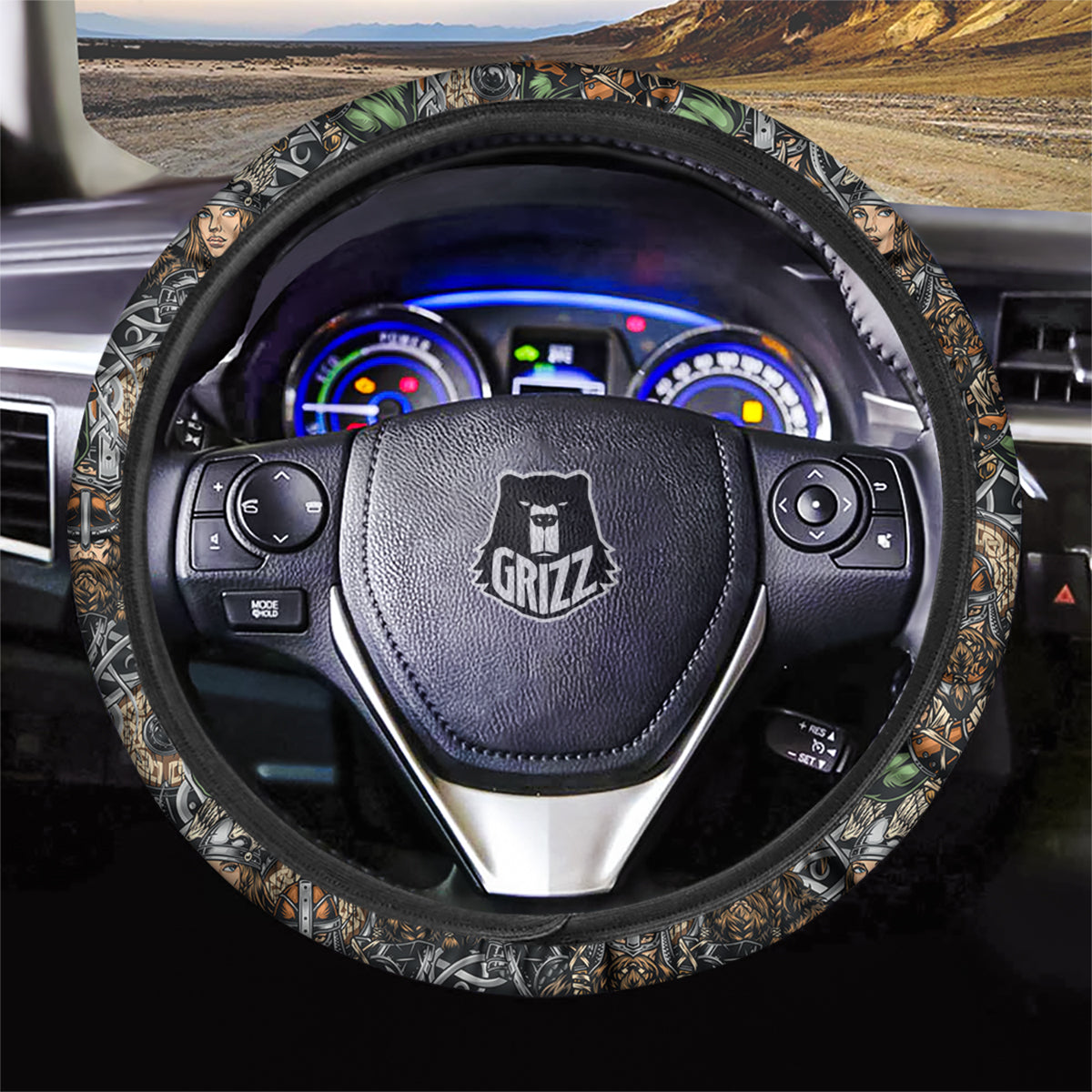 Viking Nordic Warriors Print Pattern Car Steering Wheel Cover-grizzshop