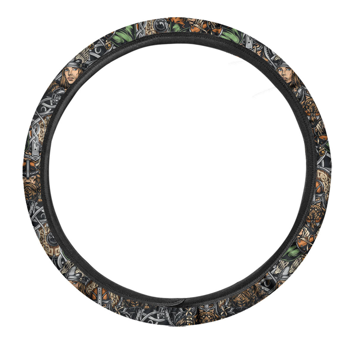 Viking Nordic Warriors Print Pattern Car Steering Wheel Cover-grizzshop