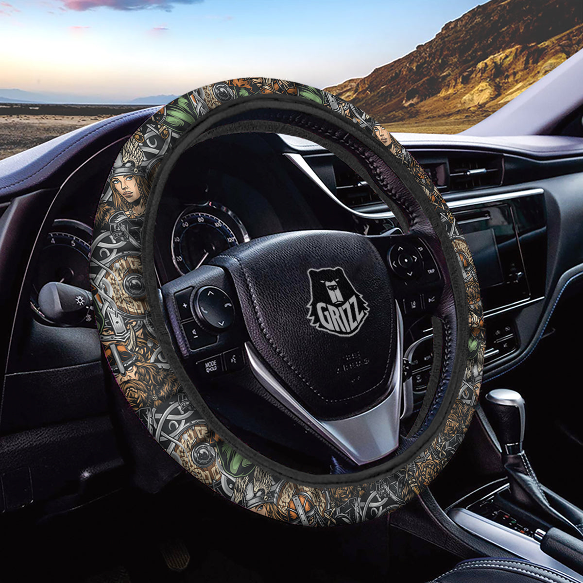 Viking Nordic Warriors Print Pattern Car Steering Wheel Cover-grizzshop