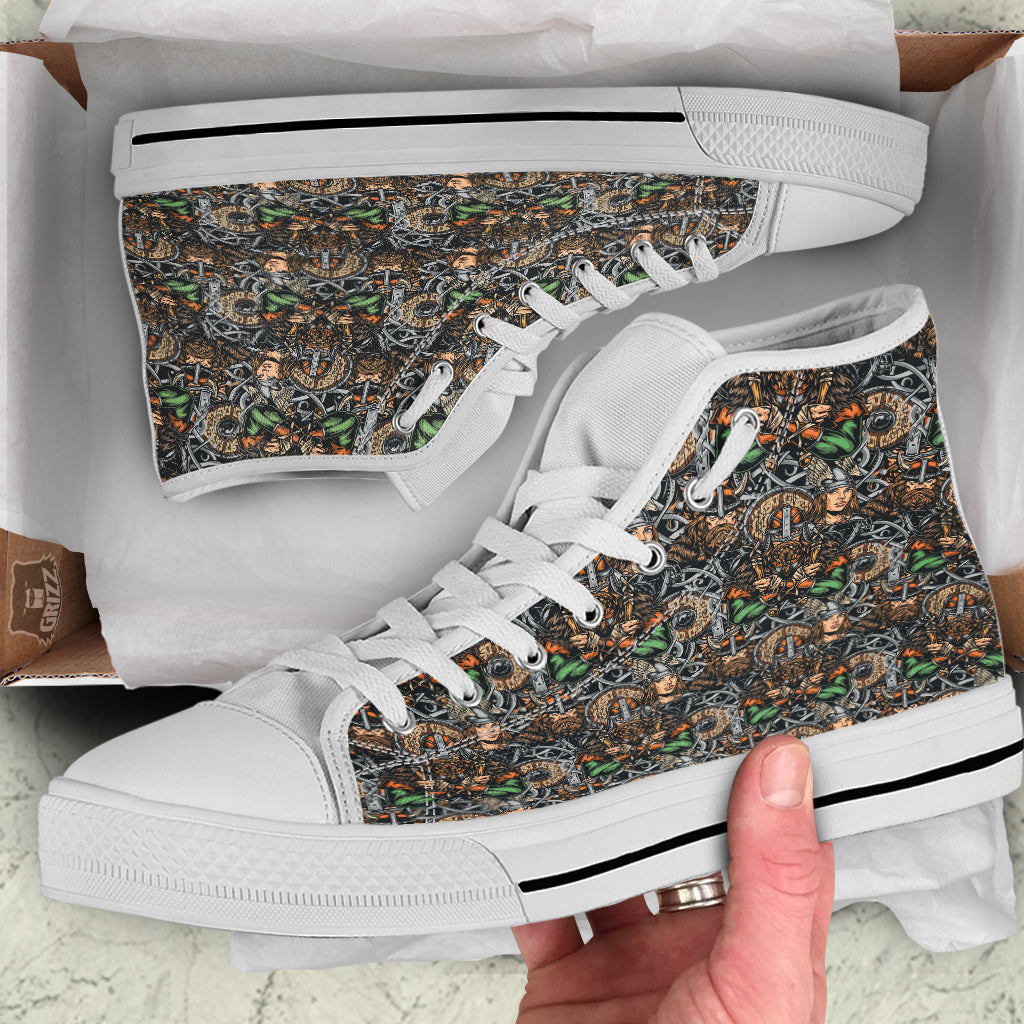 Viking Nordic Warriors Print Pattern White High Top Shoes-grizzshop