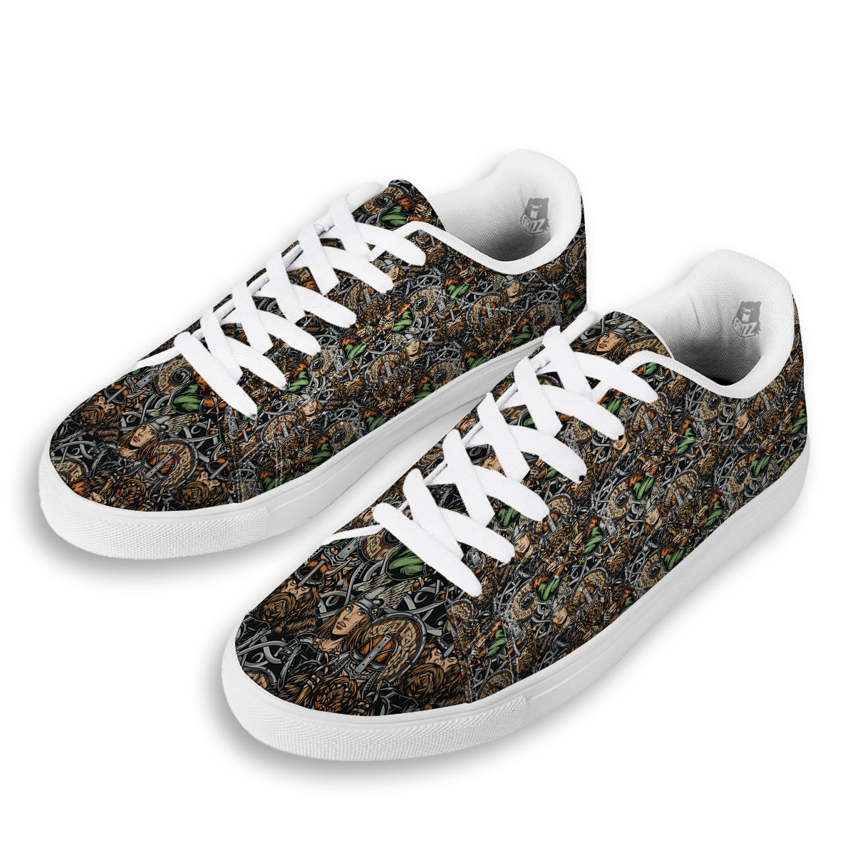 Viking Nordic Warriors Print Pattern White Low Top Sneakers-grizzshop