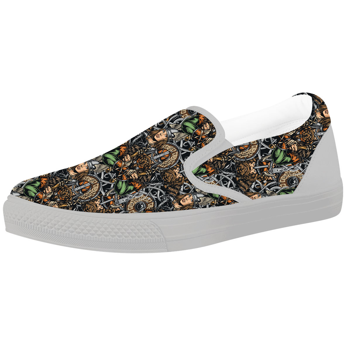 Viking Nordic Warriors Print Pattern White Slip On Shoes-grizzshop