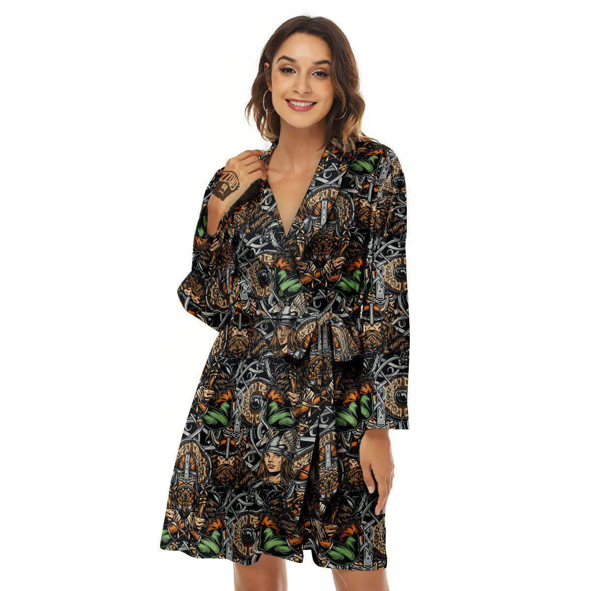 Viking Nordic Warriors Print Pattern Women's Robe-grizzshop