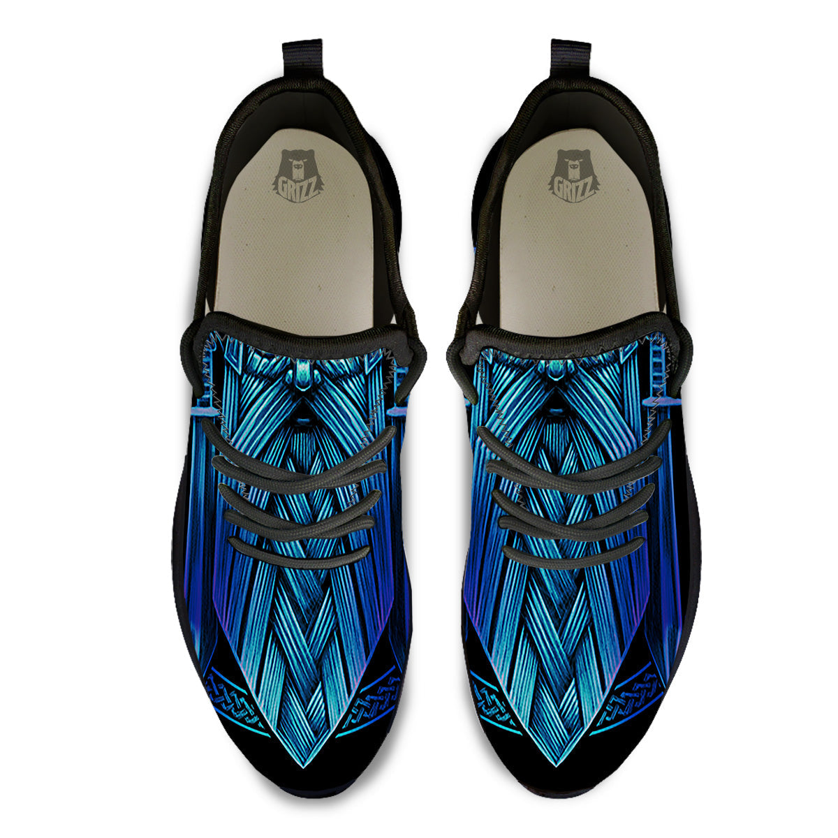 Viking Norse God Odin Blue Print Black Athletic Shoes-grizzshop