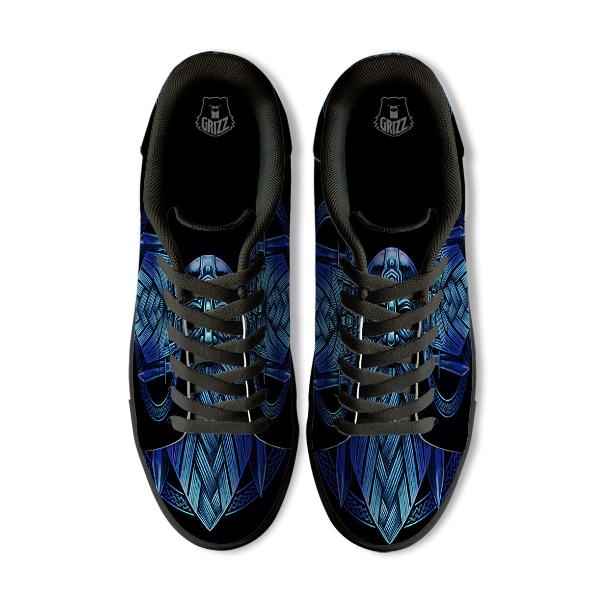 Viking Norse God Odin Blue Print Black Low Top Sneakers-grizzshop