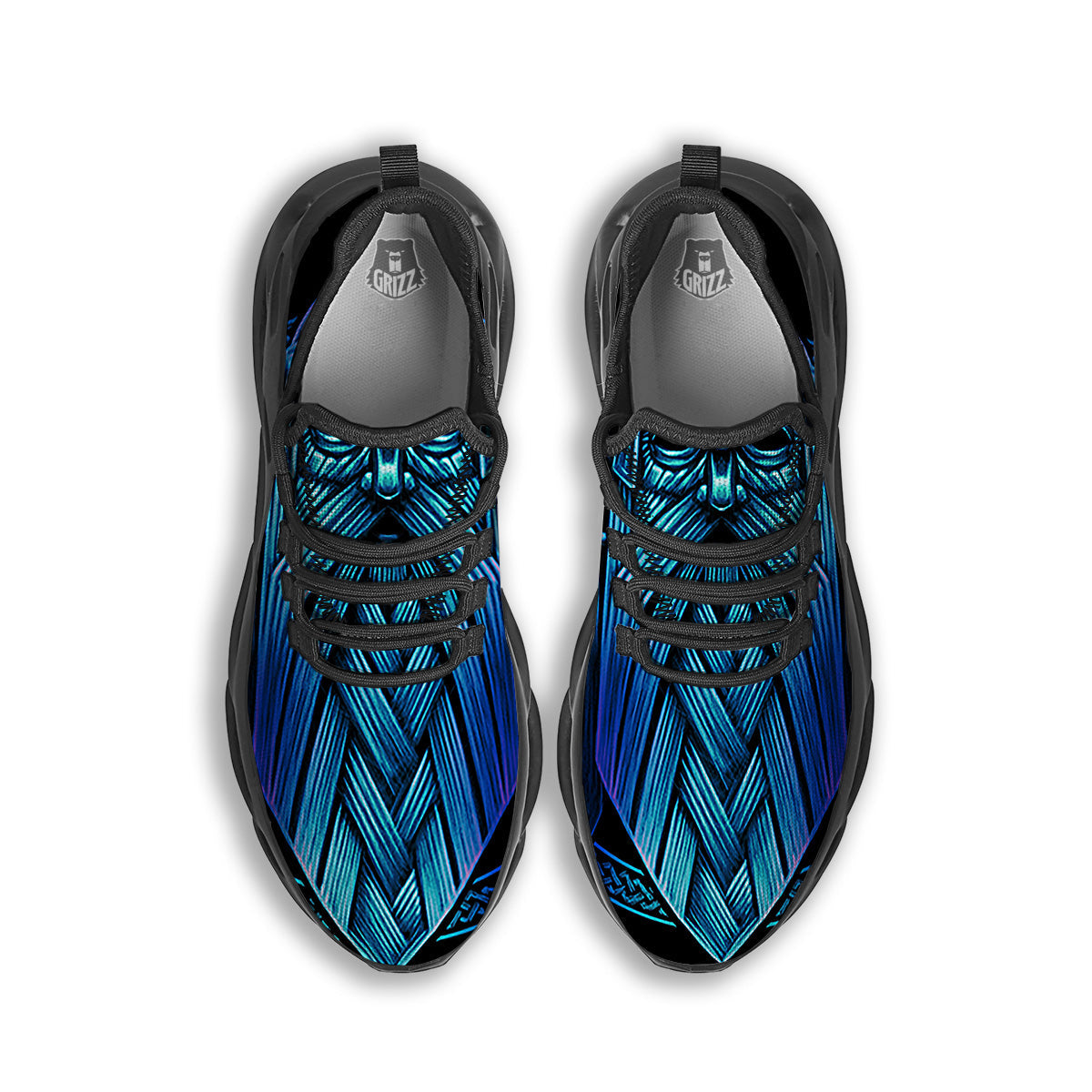 Viking Norse God Odin Blue Print Black Running Shoes-grizzshop