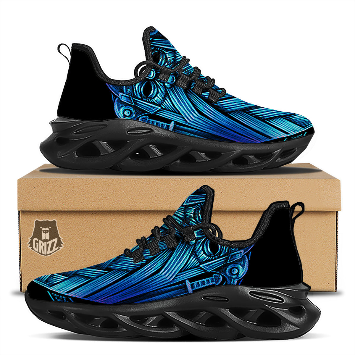 Viking Norse God Odin Blue Print Black Running Shoes-grizzshop