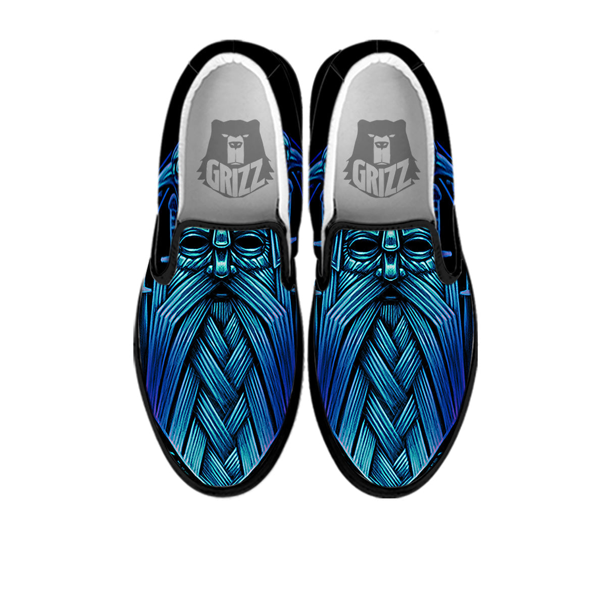 Viking Norse God Odin Blue Print Black Slip On Shoes-grizzshop