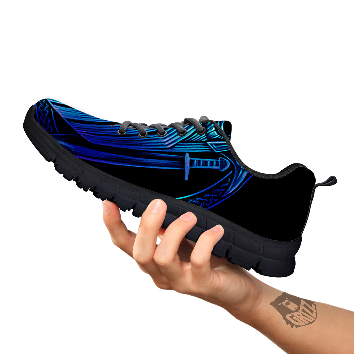 Viking Norse God Odin Blue Print Black Sneaker-grizzshop