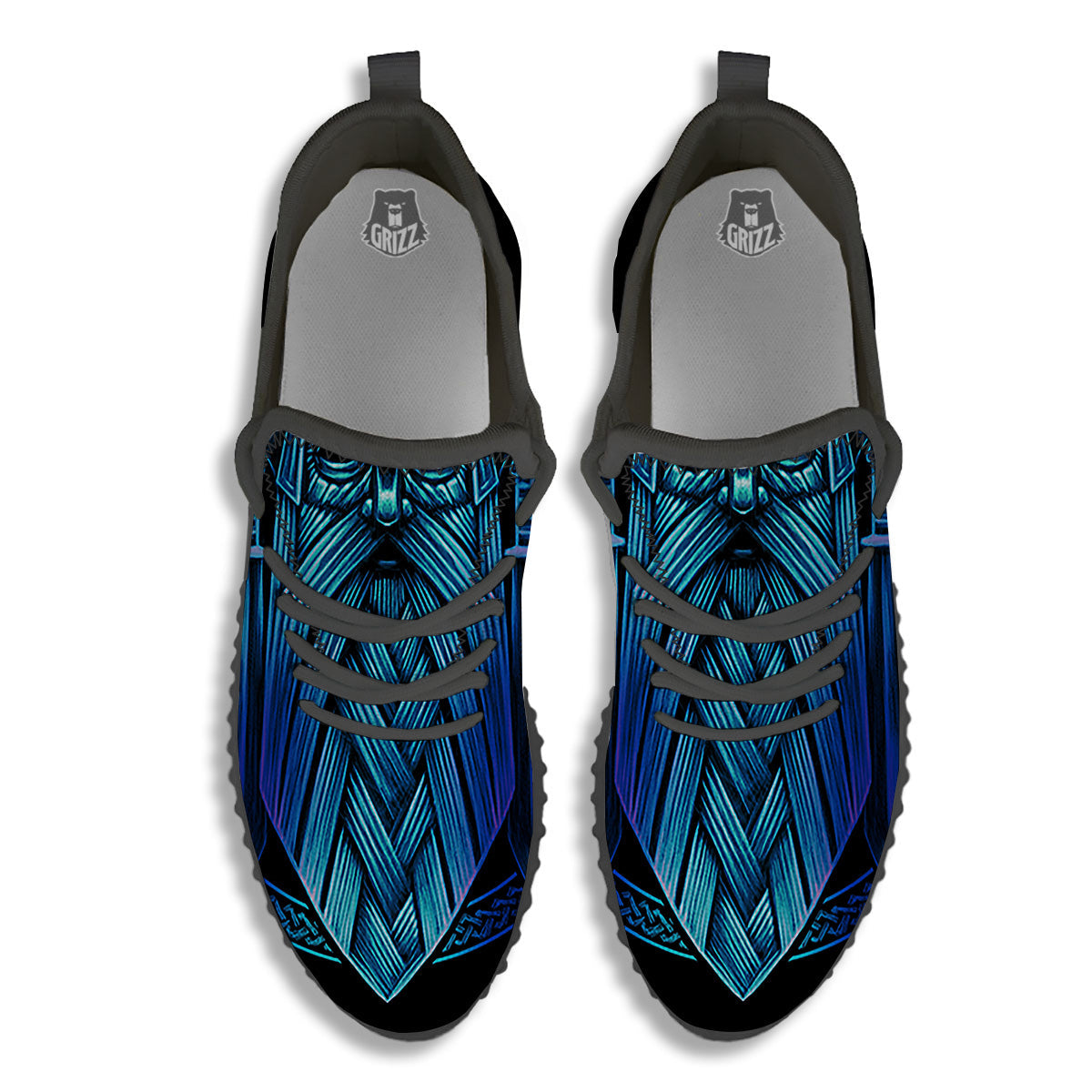 Viking Norse God Odin Blue Print Black Walking Shoes-grizzshop