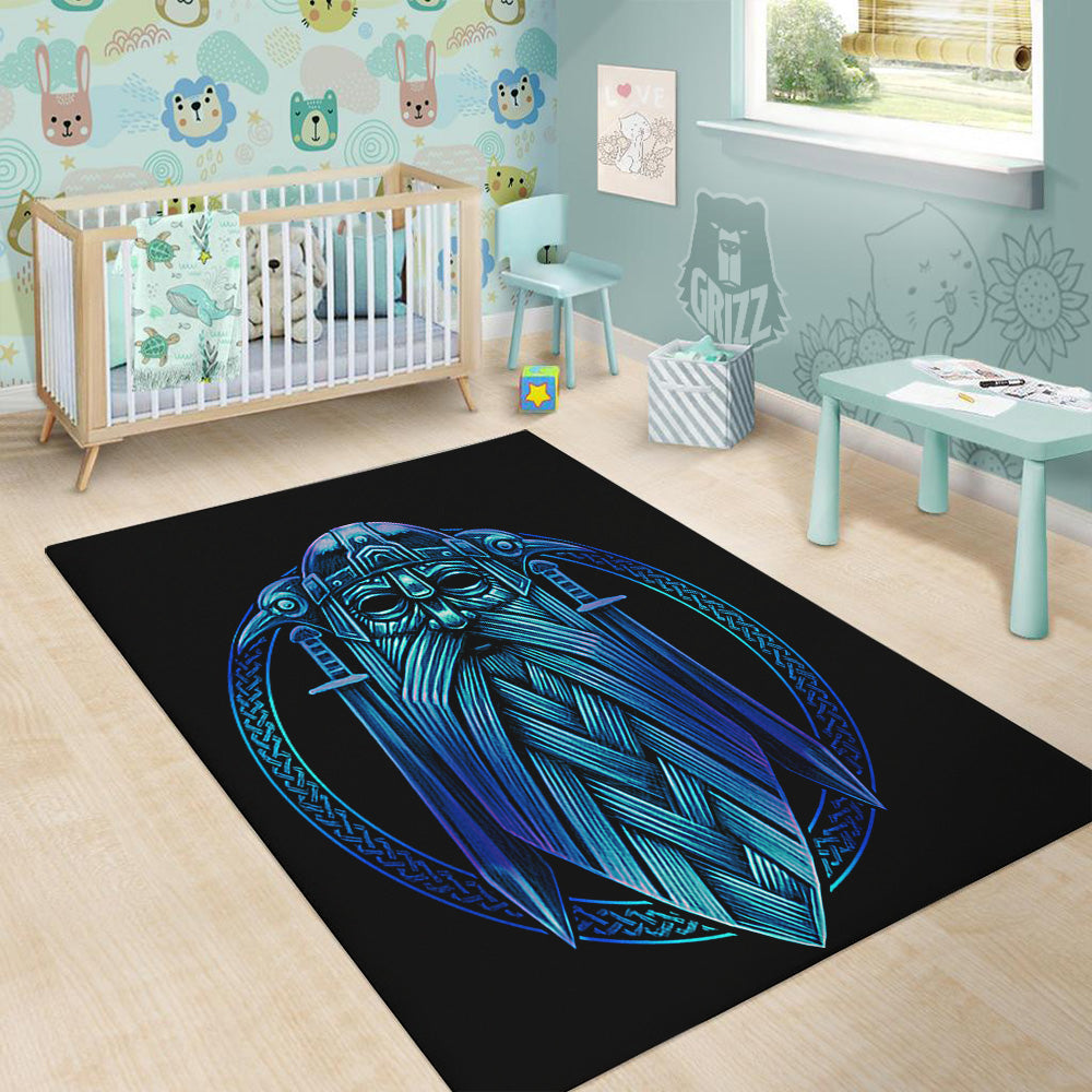 Viking Norse God Odin Blue Print Floor Mat-grizzshop