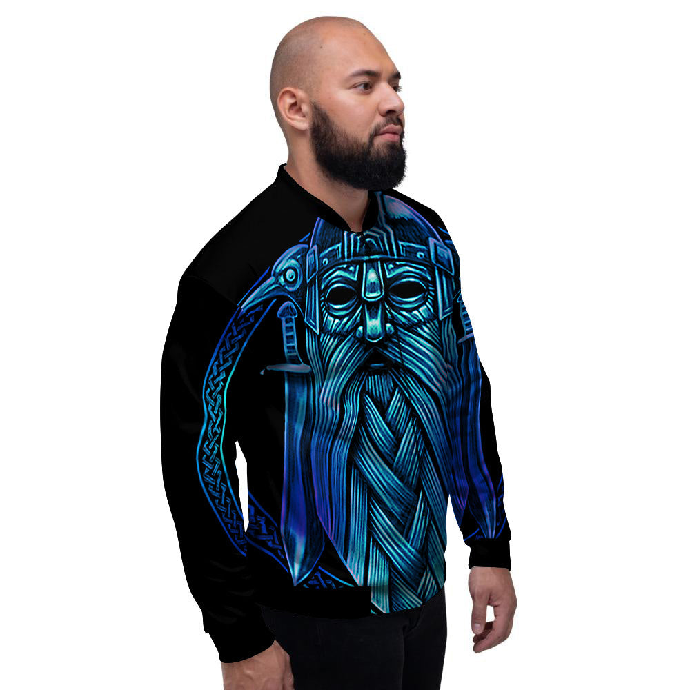 Viking Norse God Odin Blue Print Men's Bomber Jacket-grizzshop