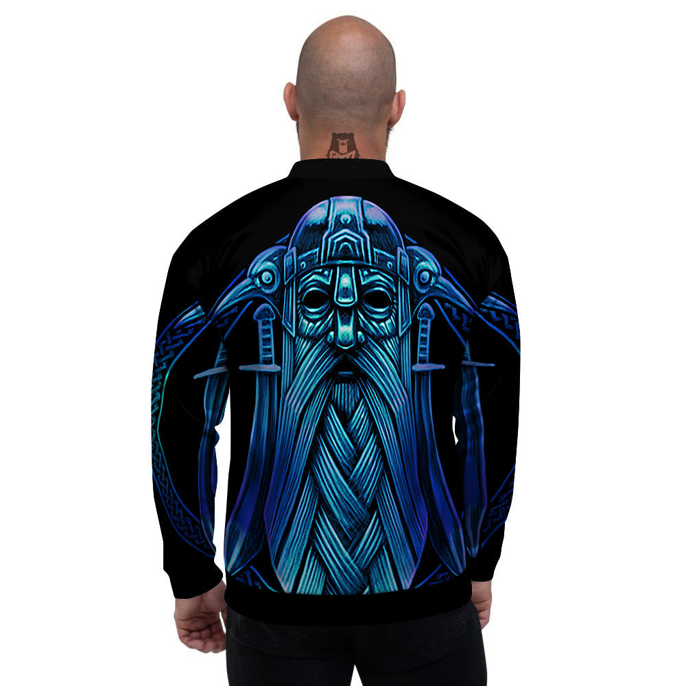 Viking Norse God Odin Blue Print Men's Bomber Jacket-grizzshop