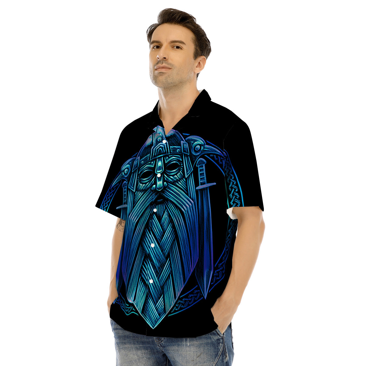 Viking Norse God Odin Blue Print Men's Hawaiian Shirt-grizzshop