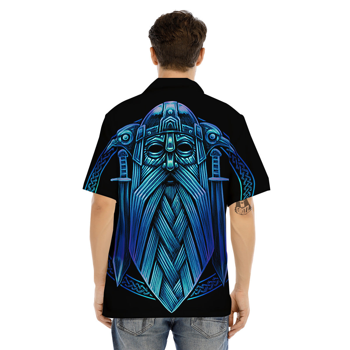 Viking Norse God Odin Blue Print Men's Hawaiian Shirt-grizzshop