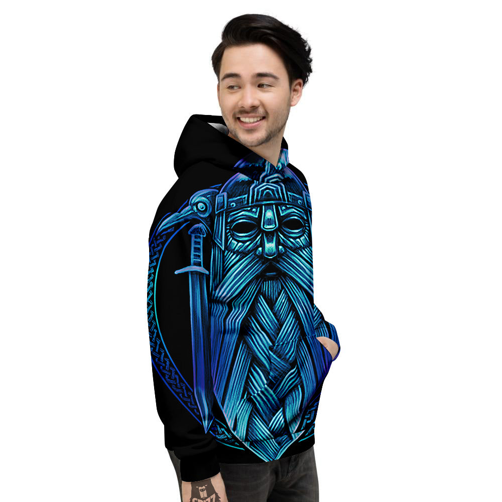 Viking Norse God Odin Blue Print Men's Hoodie-grizzshop