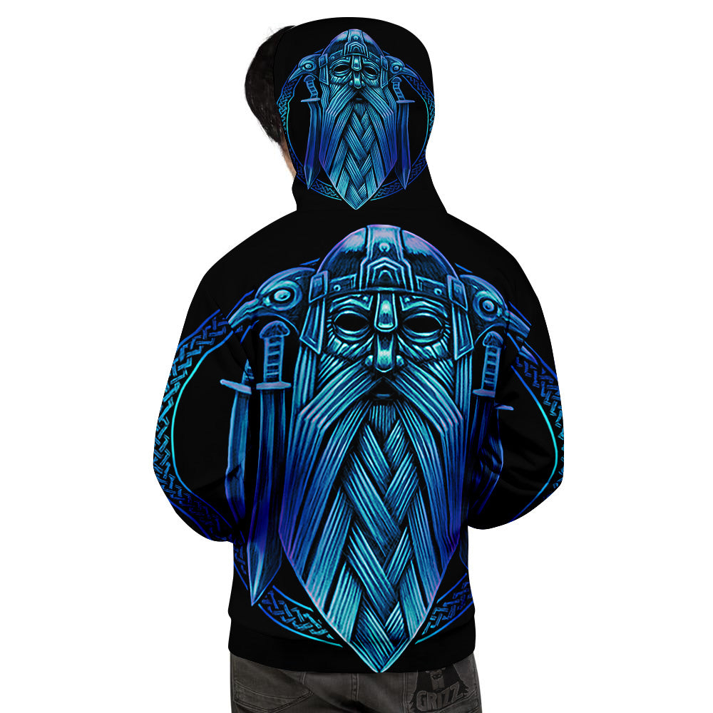 Viking Norse God Odin Blue Print Men's Hoodie-grizzshop
