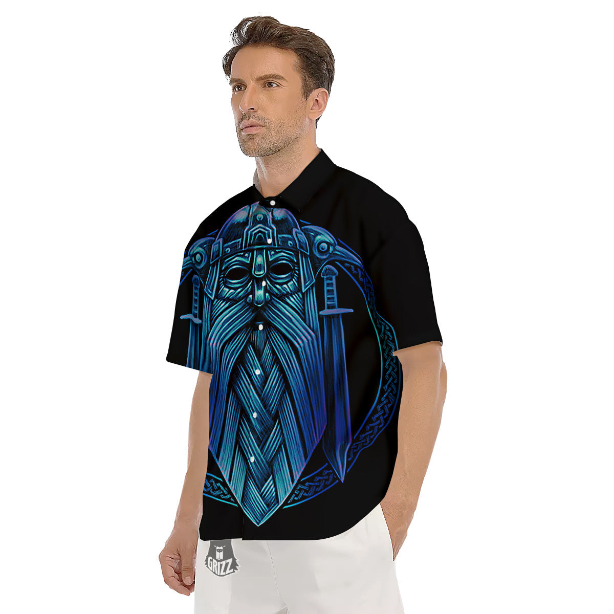 Viking Norse God Odin Blue Print Men's Short Sleeve Shirts-grizzshop